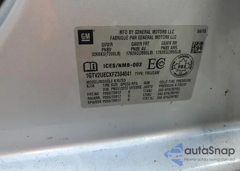 2015 GMC Sierra K1500 Sle from USA, damaged, VIN 1GTV2UECXFZ304841